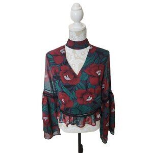 Lucca Couture Long Sleeve Green floral Bell Sleeve Top NWT Women's Medium